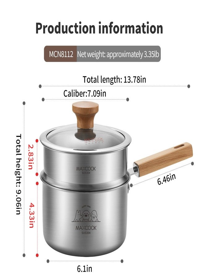 MAX COOK MAXCOOK 18/8 Stainless Steel Sauce Pan with Steamer 2.6 Quart Saucepan with Lid Wooden Handle Suitable for Induction Dishwasher Safe - Image 2